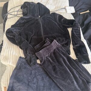 TNA Black Velour Track Pants & Hoodie Set